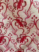 Image 1 of Red Buds and Leaves on natural linen by the metre