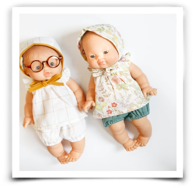 Blouse bloomer et béguin pour poupée