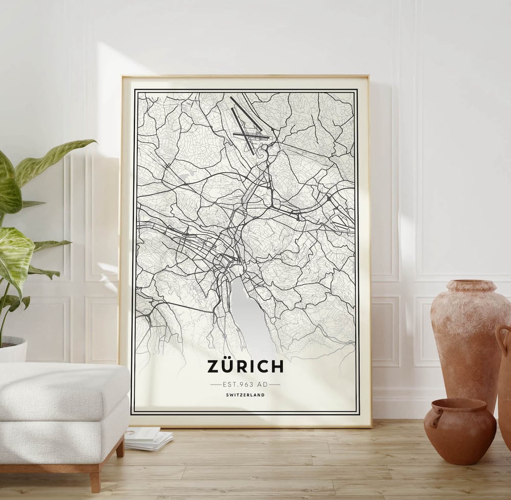 Zurich - Carte de la ville minimaliste moderne Poster