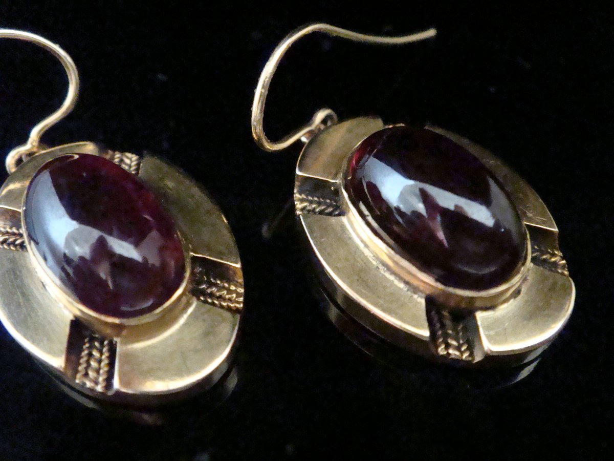 Large Victorian 15ct Natural Cabochon Garnet Drop Earrings 66g