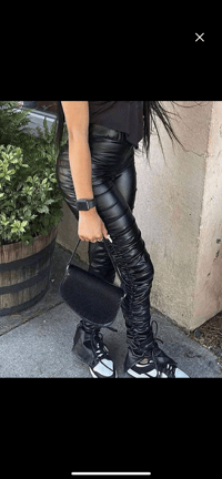 Leather stacked slit pants 