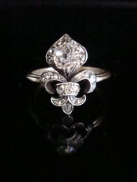 Image 1 of Georgian circa 1820 18ct silver old cut diamond fleur de lis ring 0.55ct