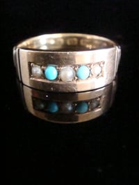 Image 1 of Victorian 22ct yellow gold turquoise and pearl 5 stone ring