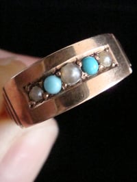 Image 5 of Victorian 22ct yellow gold turquoise and pearl 5 stone ring