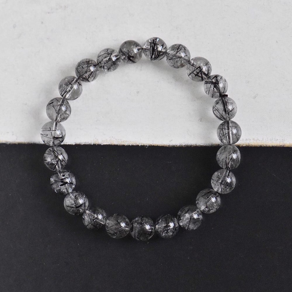 Image of Premium Black Rutilated Quartz (Tourmalinated Quartz) spheres bracelet