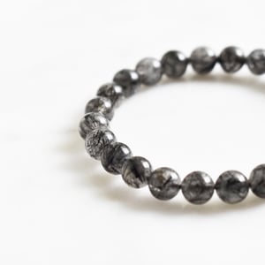 Image of Premium Natural Black Rutilated Quartz (Toumarlined Quartz) spheres bracelet