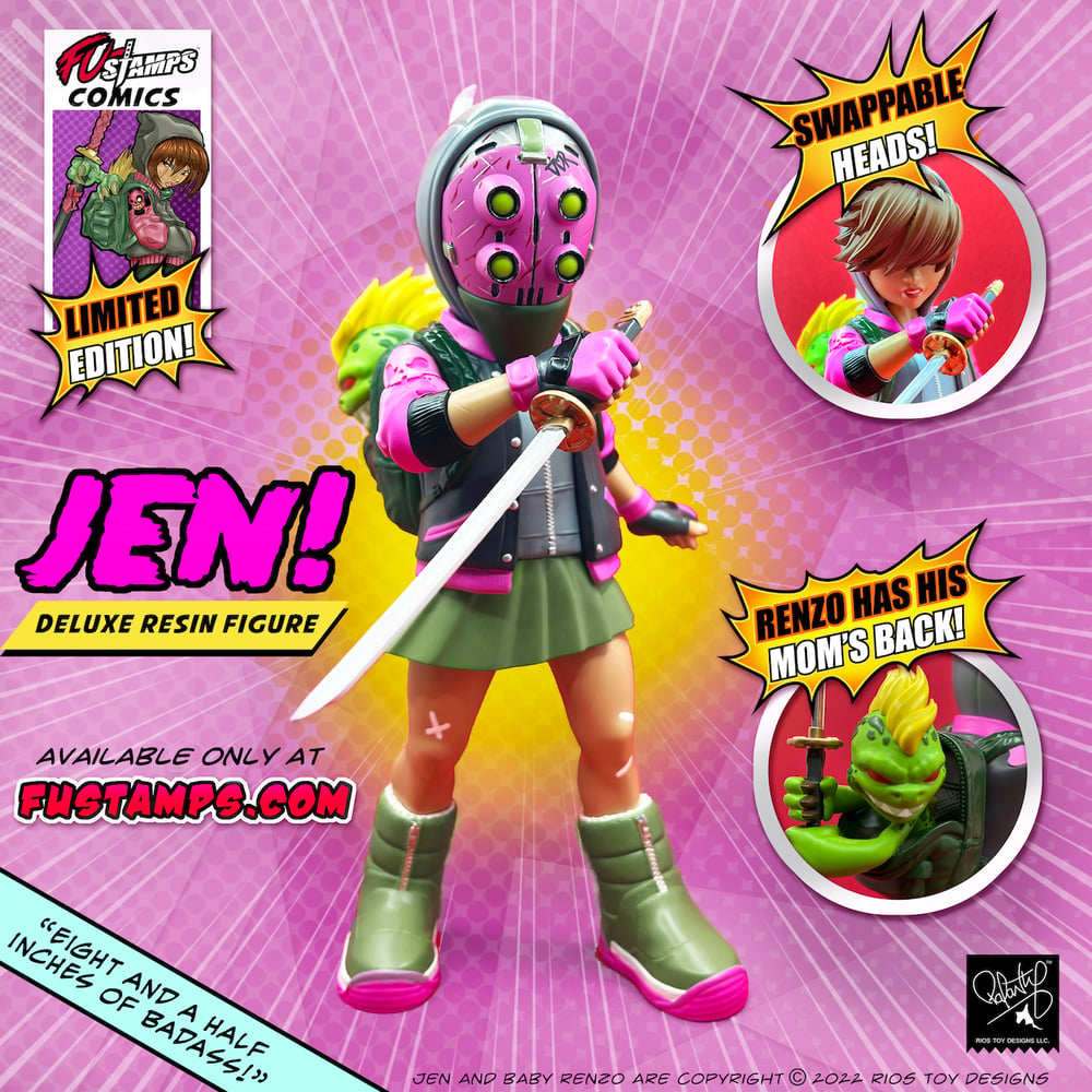 Image of FU-Stamps® Deluxe Jen and Baby Renzo Resin figure with Alternate head.  