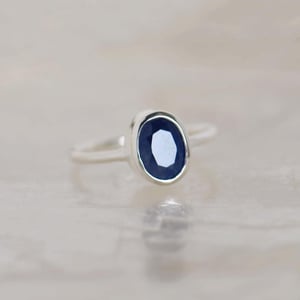 Image of Phan Thiet Light Blue Sapphire oval cut classic silver ring
