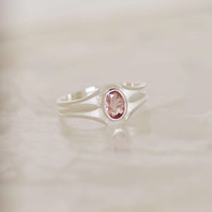 Image of Pink Tulip x Pink Tourmaline oval cut silver ring