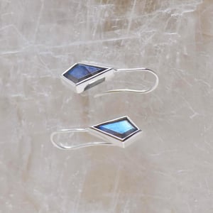 Image of Labradorite Moonstone faceted cut kite shape wire hook silver earrings