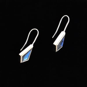 Image of Labradorite Moonstone faceted cut kite shape wire hook silver earrings