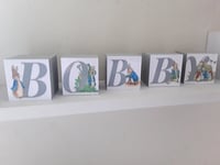 Image 3 of Grey Peter rabbit Inspired Wood Name Blocks,Peter Rabbit nursery,Peter rabbit new baby gift