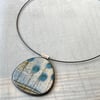Contemporary Porcelain Statement Necklace, Handmade Pendant, Blue Seed-heads (Rounded)