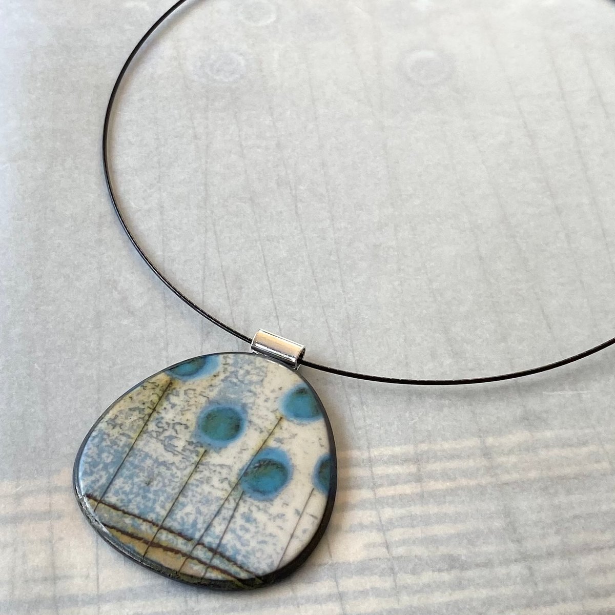 Contemporary Porcelain Statement Necklace, Handmade Pendant, Blue Seed ...