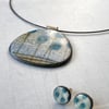 Contemporary Porcelain Statement Necklace, Handmade Pendant, Blue Seed-heads (Rounded)