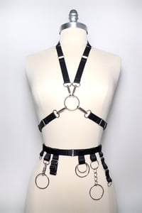 Image 3 of Satin elastic belt with multiple silver O rings