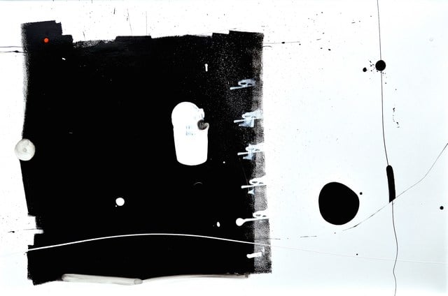 Image of Curious Big Black Square Running Away from Black Blob Over There Painting by Anthony Hunter