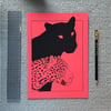 Leopard And Black Leopard In Red A4 Print