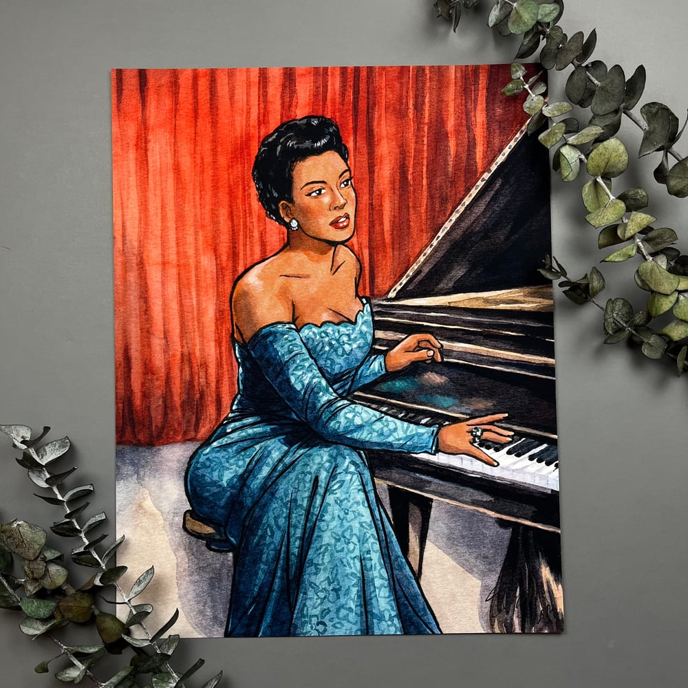 "The Pianist" Hazel Scott Signed Watercolor Print 