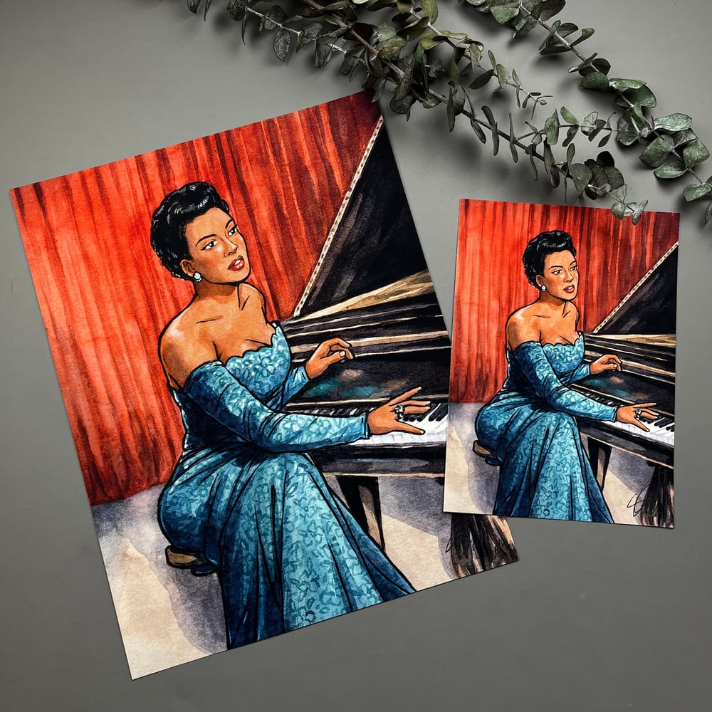 "The Pianist" Hazel Scott Signed Watercolor Print 