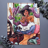 Knitting Witch Signed Watercolor Print 
