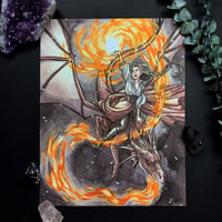 Soaring Dragon Witch Signed Watercolor Print