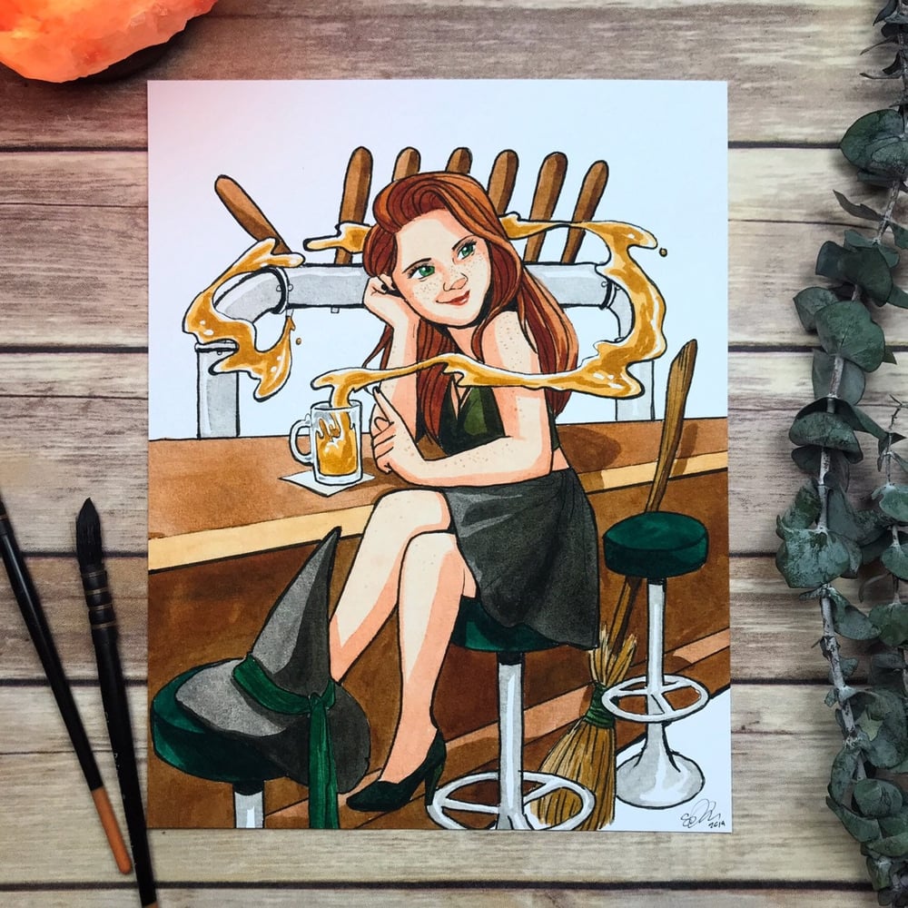 Beer Witch Signed Watercolor Print