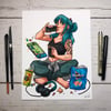 Gamer Witch Signed Watercolor Print