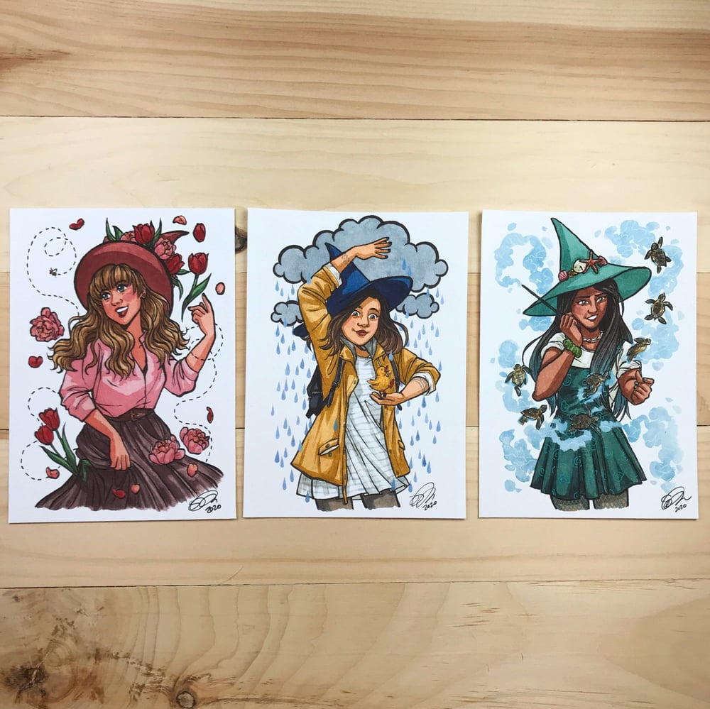 Spring Witches 2020 5x7 Inch Signed Watercolor Print 7-Pack
