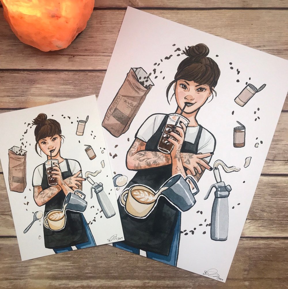Barista Witch Signed Watercolor Print 