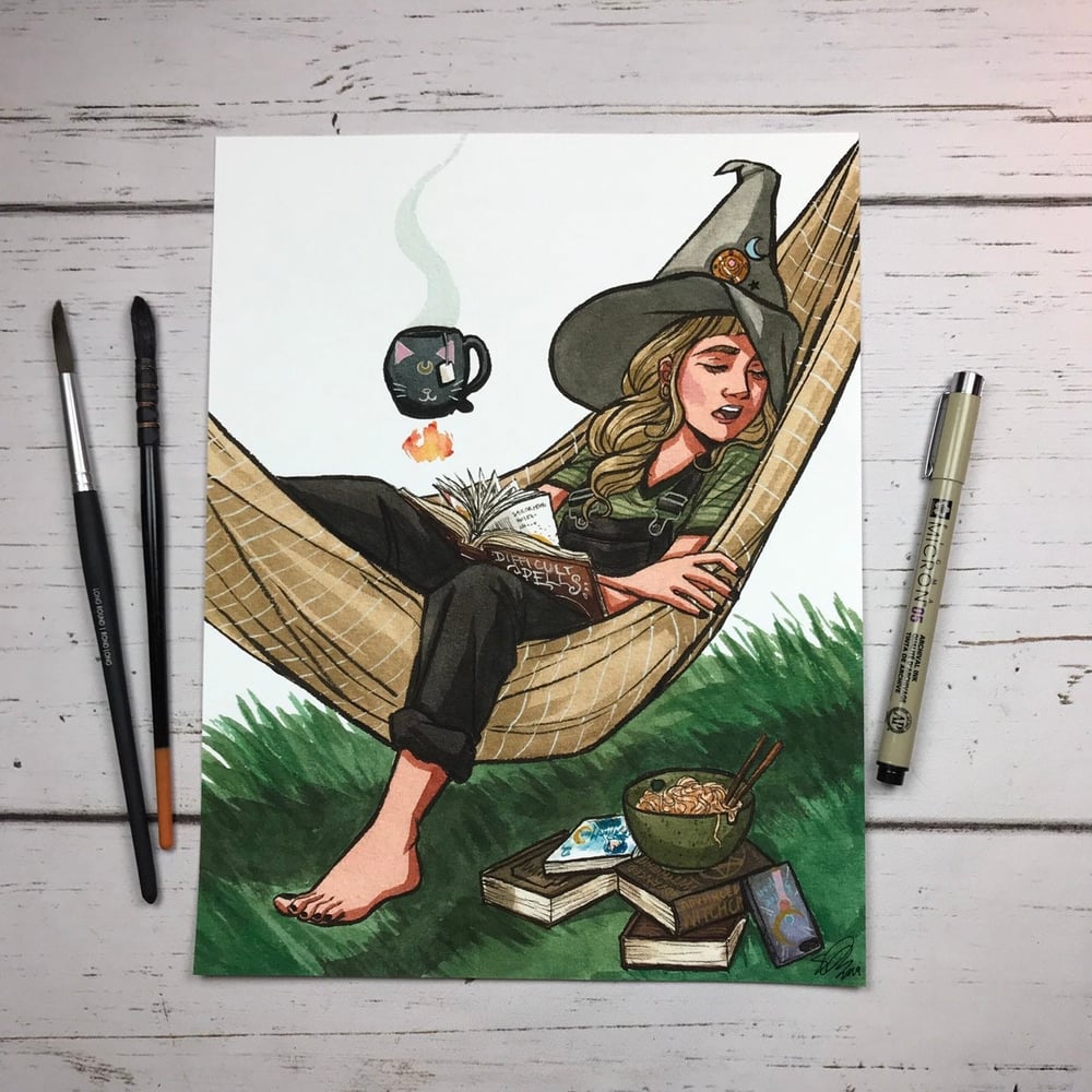 Lazy Moon Witch Signed Watercolor Print