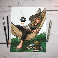 Image 1 of Lazy Moon Witch Signed Watercolor Print