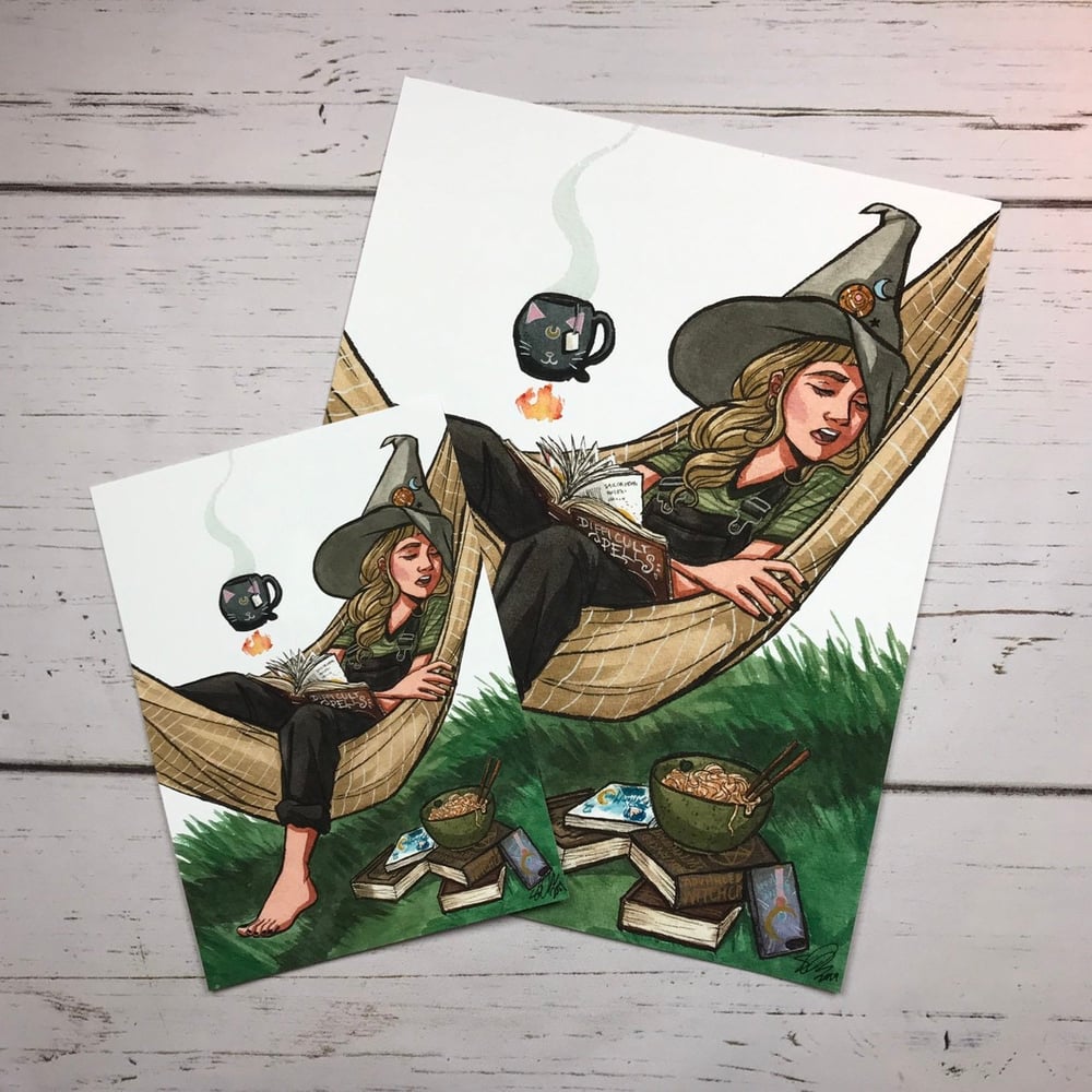 Lazy Moon Witch Signed Watercolor Print