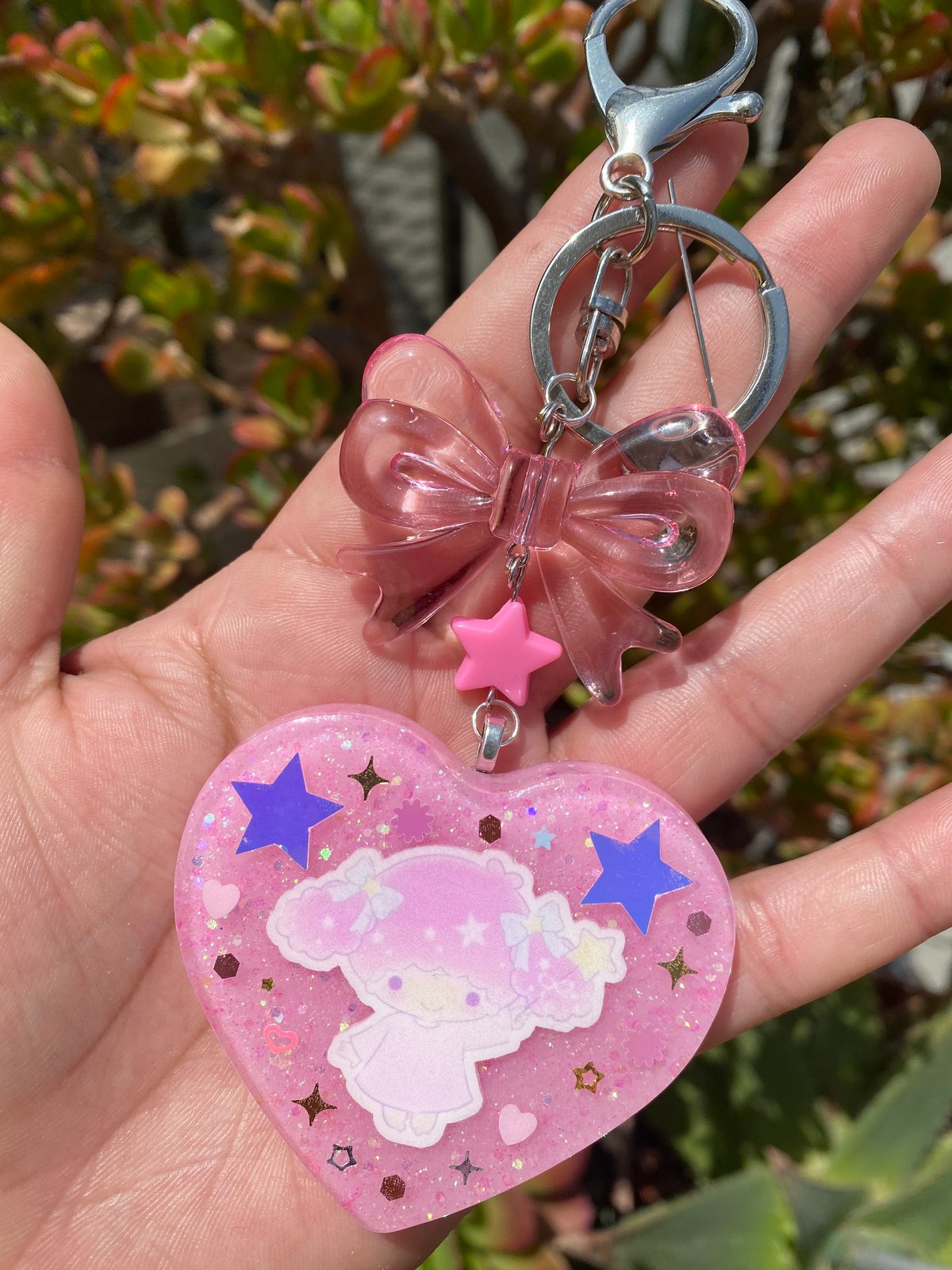 Image of Twin Girl Pink Large Resin Heart Charm Keychain