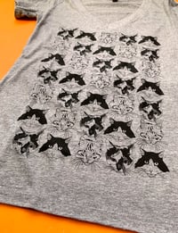 Image 2 of Catmouflage Tee- Ladies V-Neck, Gray