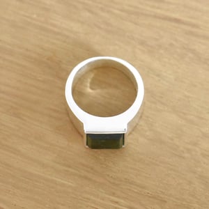 Image of Chloromelanite Jade square cut wide band silver ring