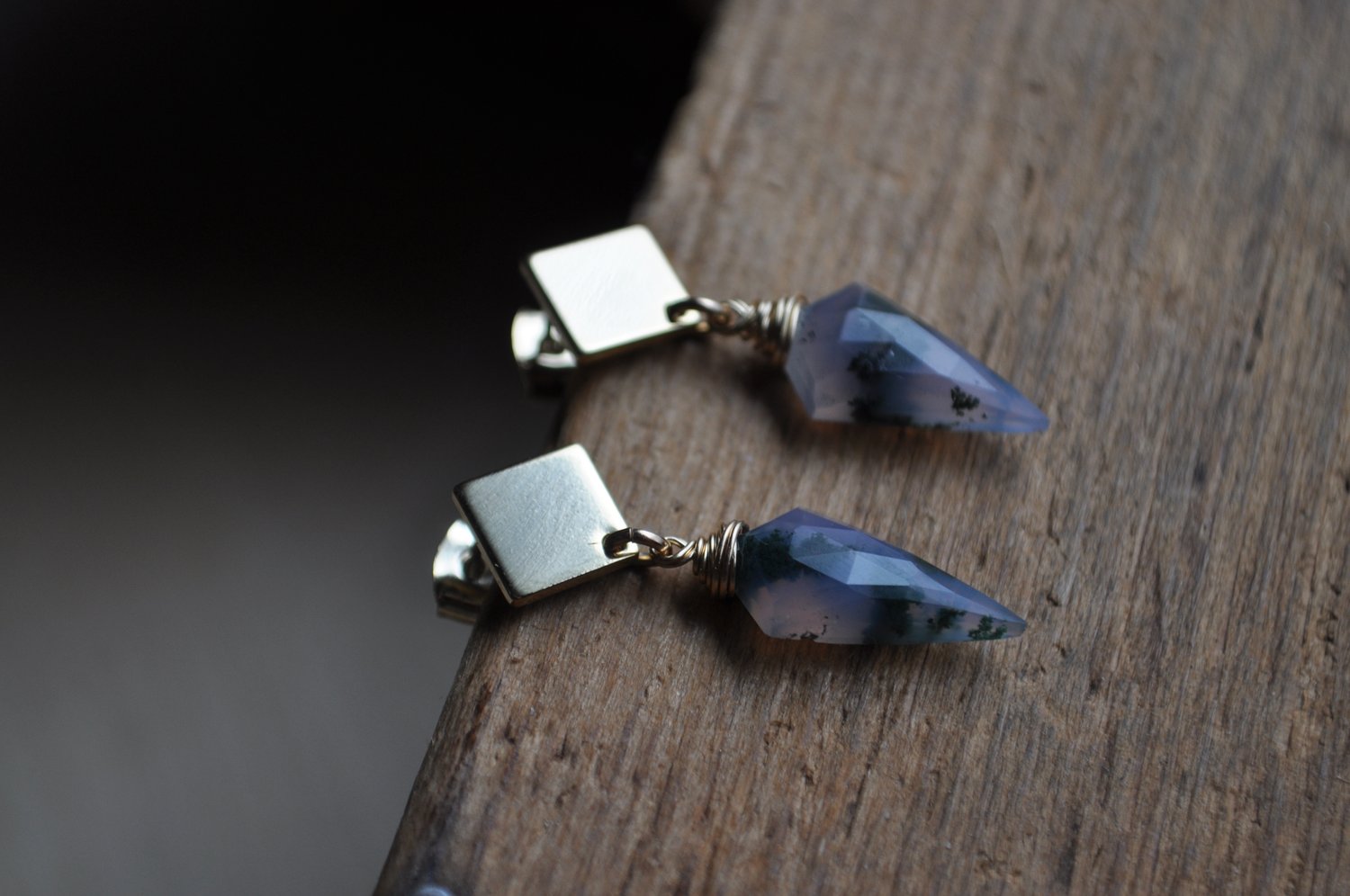 Image of Moss Agate Spear Dangles