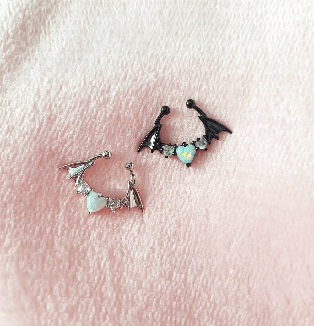 Image of Heart Bat Wing Septum Rings (Faux or Clicker)