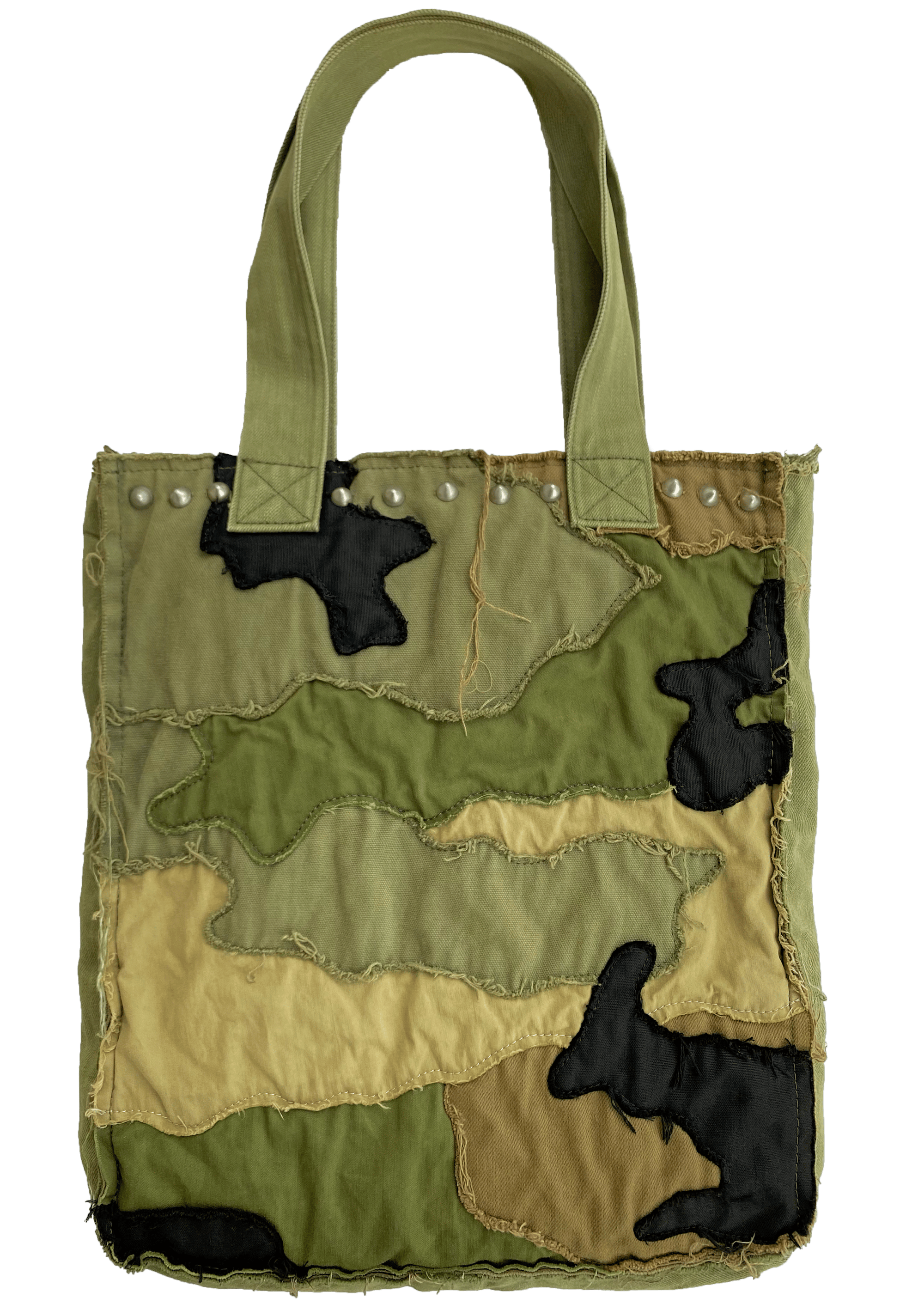 Junya Watanabe Patchwork Camouflage Studded Tote Junya Watanabe Patchwork Camouflage Studded Tote
