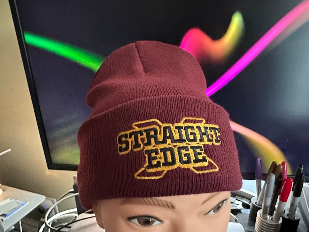 Maroon DC Capital “Straight Edge" Logo Knit Hat With Cuff 