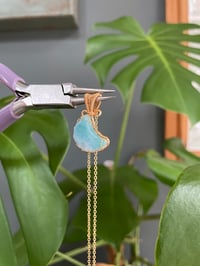 Image 3 of Gold Dainty Larimar Moon Crystal Necklace
