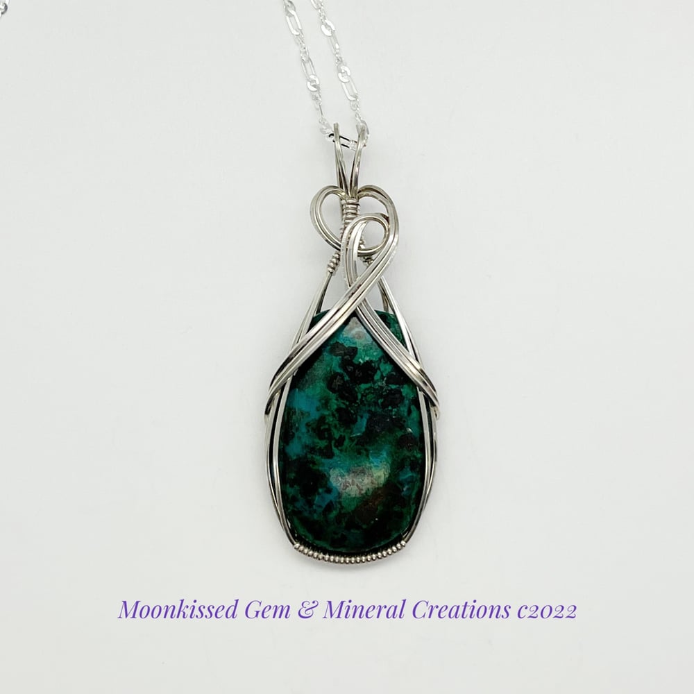 Image of Chrysocolla Sterling Wirewrapped Silver Pendant