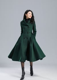 Vintage Inspired Green Long Wool Coat Women, Princess Coat, Swing Coat, Winter Trench Coat, Fit and 