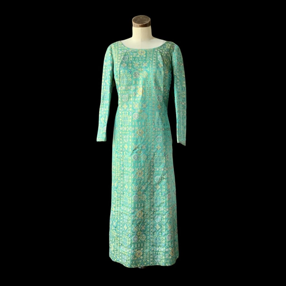 Vintage Couture Brocade Metallic Maxi Dress Large