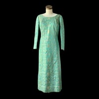 Image 1 of Vintage Couture Brocade Metallic Maxi Dress Large