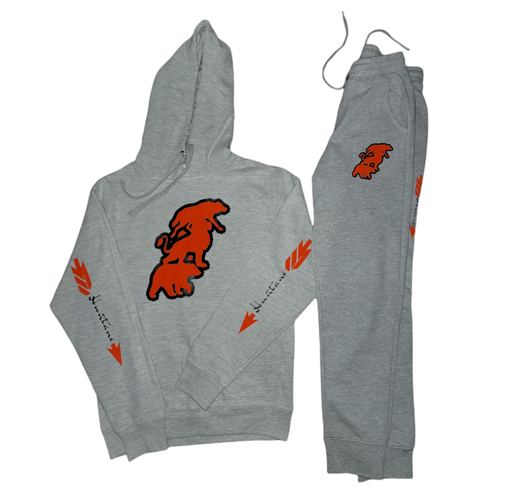 Image of Huntane Animal instinct Grey/Orange/ Black Sweatsuit Set 