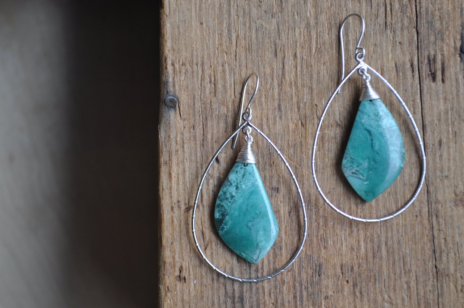 Image of One of a Kind Green Chalcedony Teardrop Hoops 