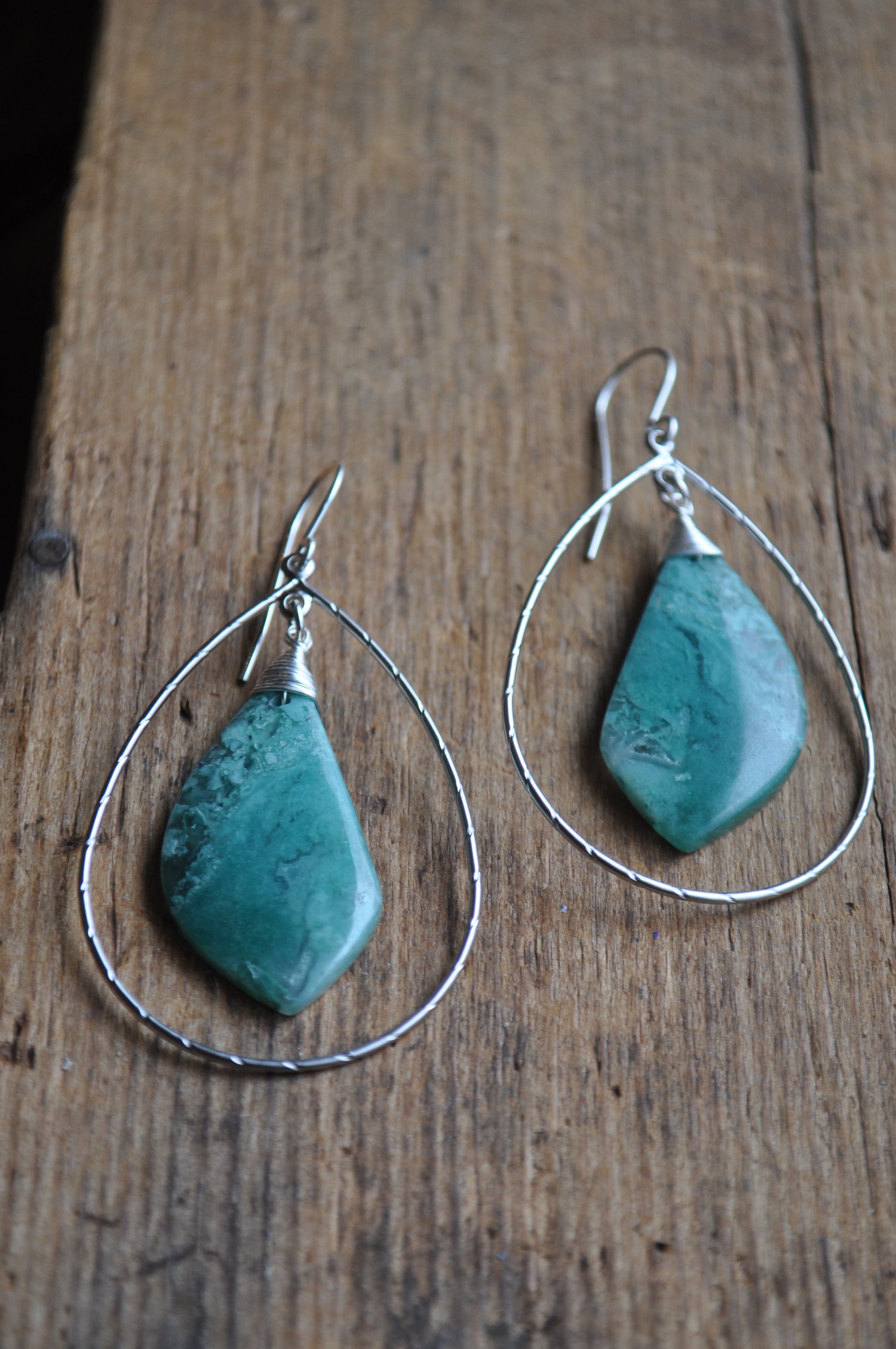 Image of One of a Kind Green Chalcedony Teardrop Hoops 