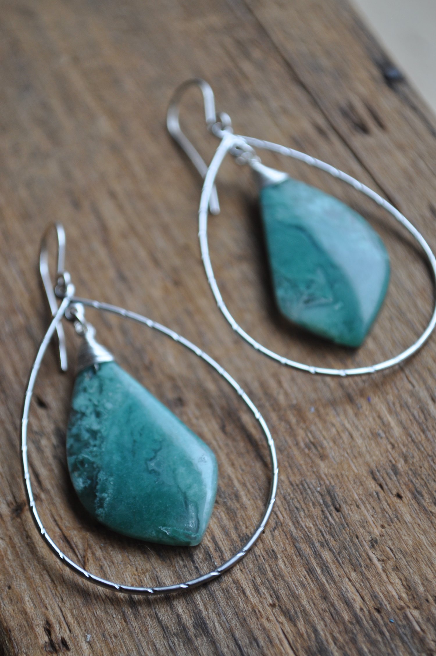 Image of One of a Kind Green Chalcedony Teardrop Hoops 