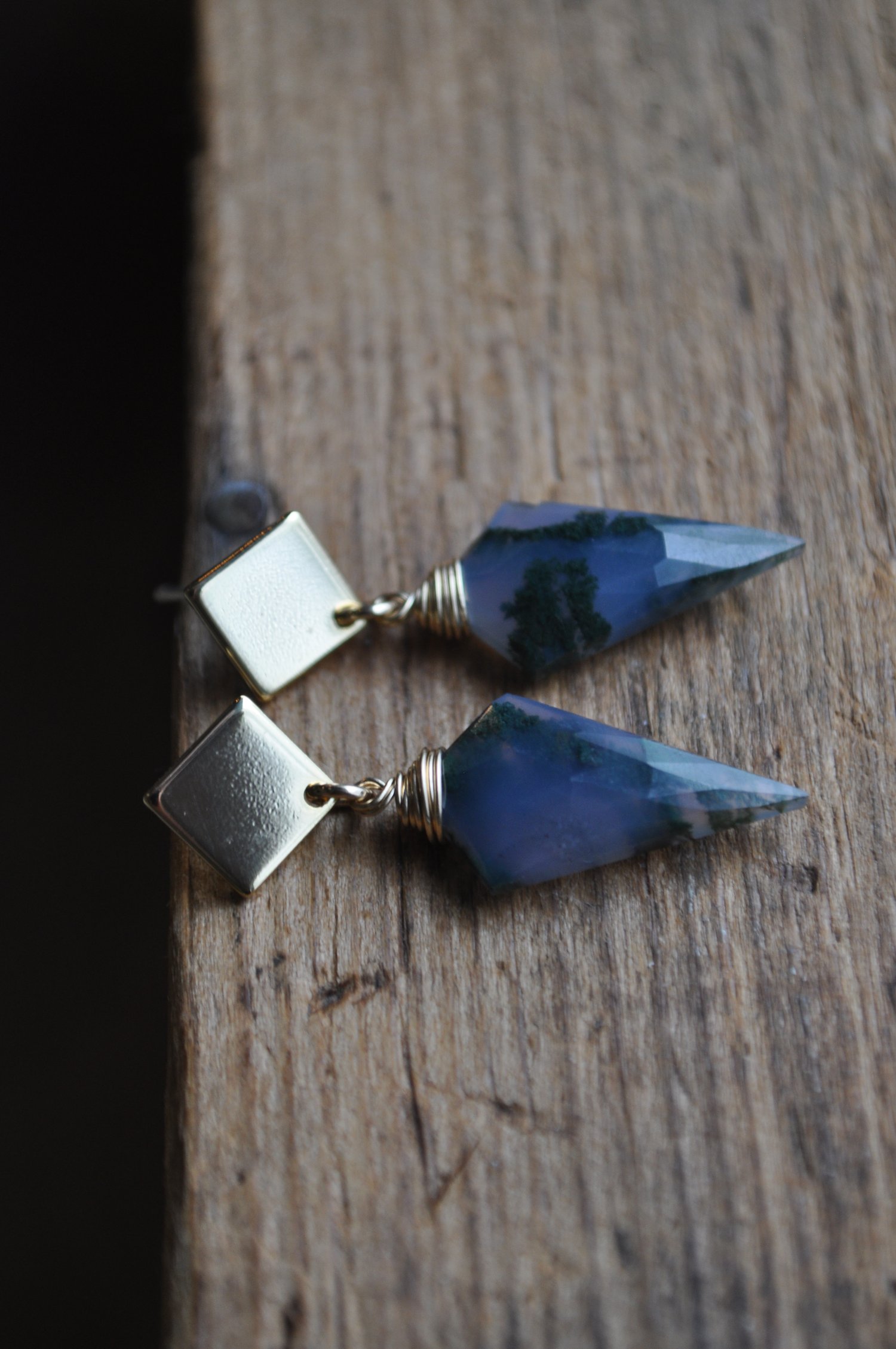 Image of Moss Agate Spear Dangles (2)